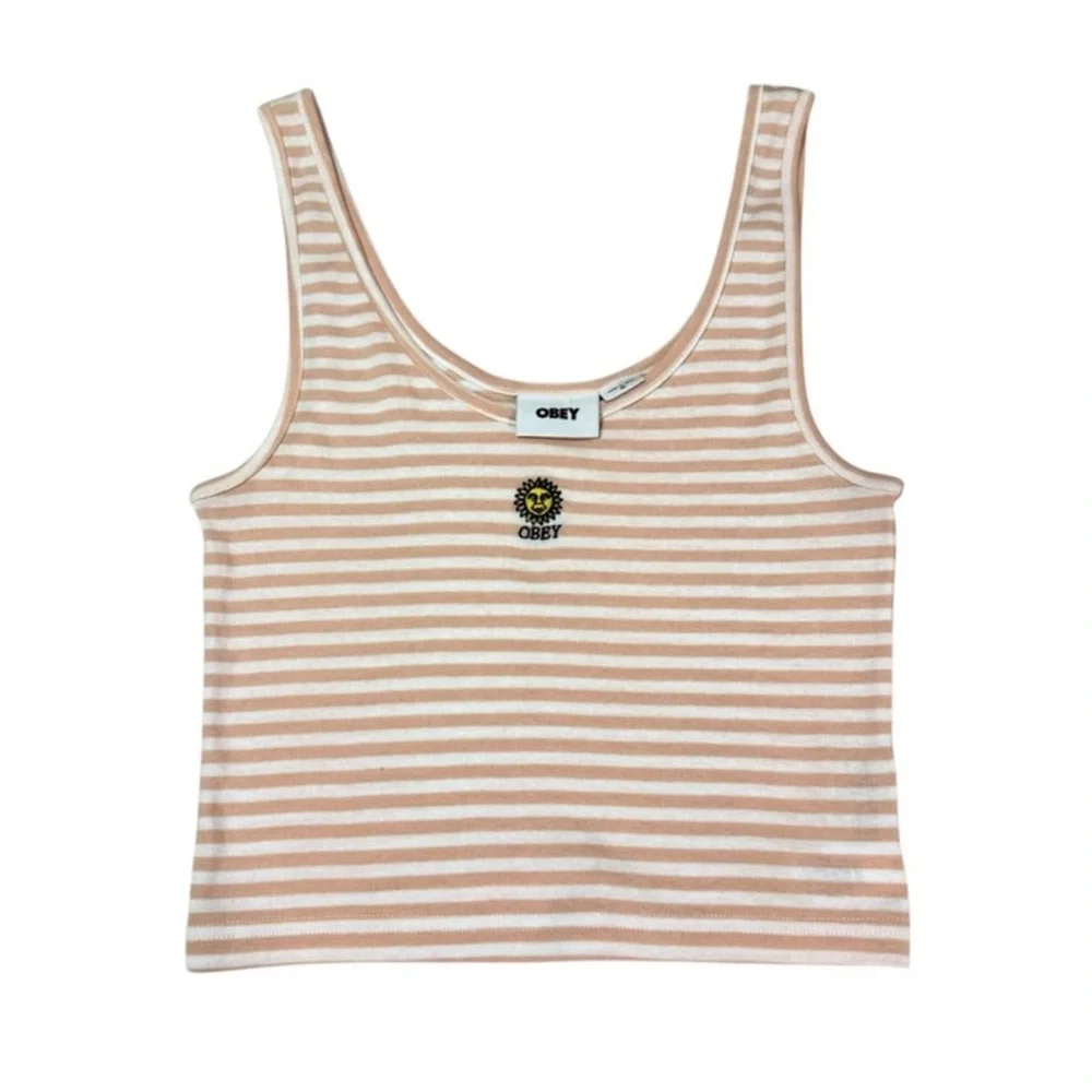 Obey Women’s Lightweight Sunny Stripe Crop Tank with Sun Embroidery Size Medium - Picture 3 of 8